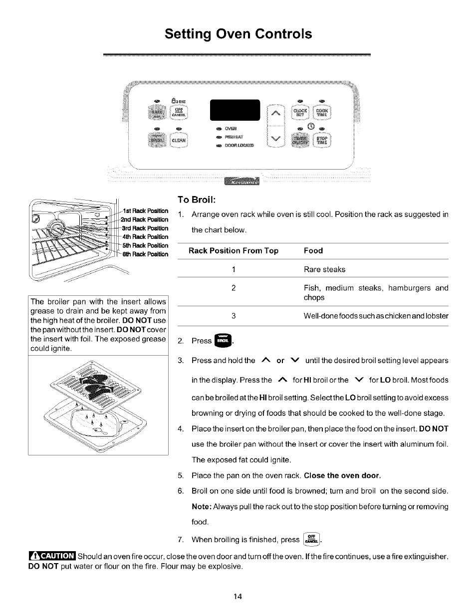 To broil, Setting oven controls | Kenmore 790.75604 User Manual | Page 14 / 24