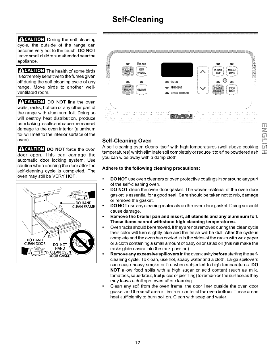 Self-cleaning oven, Self-cleaning | Kenmore 790.75604 User Manual | Page 17 / 24