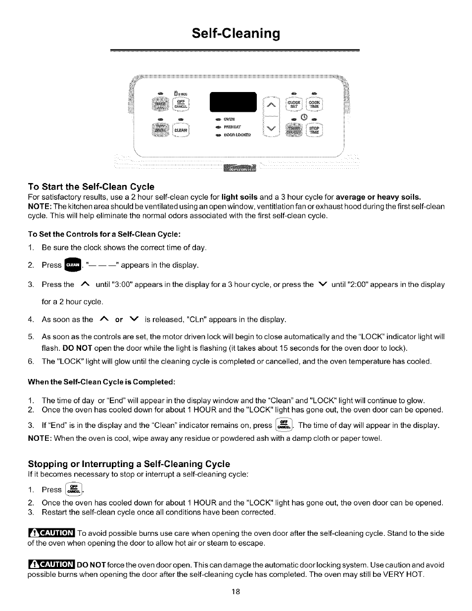 To start the self-clean cycle, Stopping or interrupting a self-cleaning cycle, Self-cleaning | Kenmore 790.75604 User Manual | Page 18 / 24