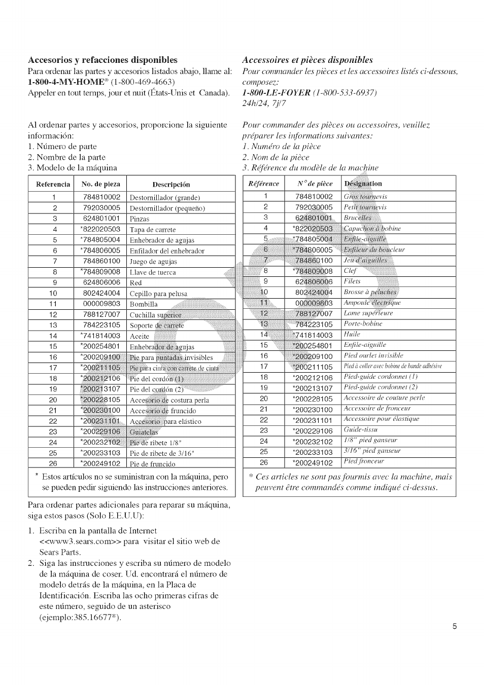 Accesorios y refacciones disponibles, Accessoires et pièces disponibles | Kenmore 385.16677 User Manual | Page 16 / 90