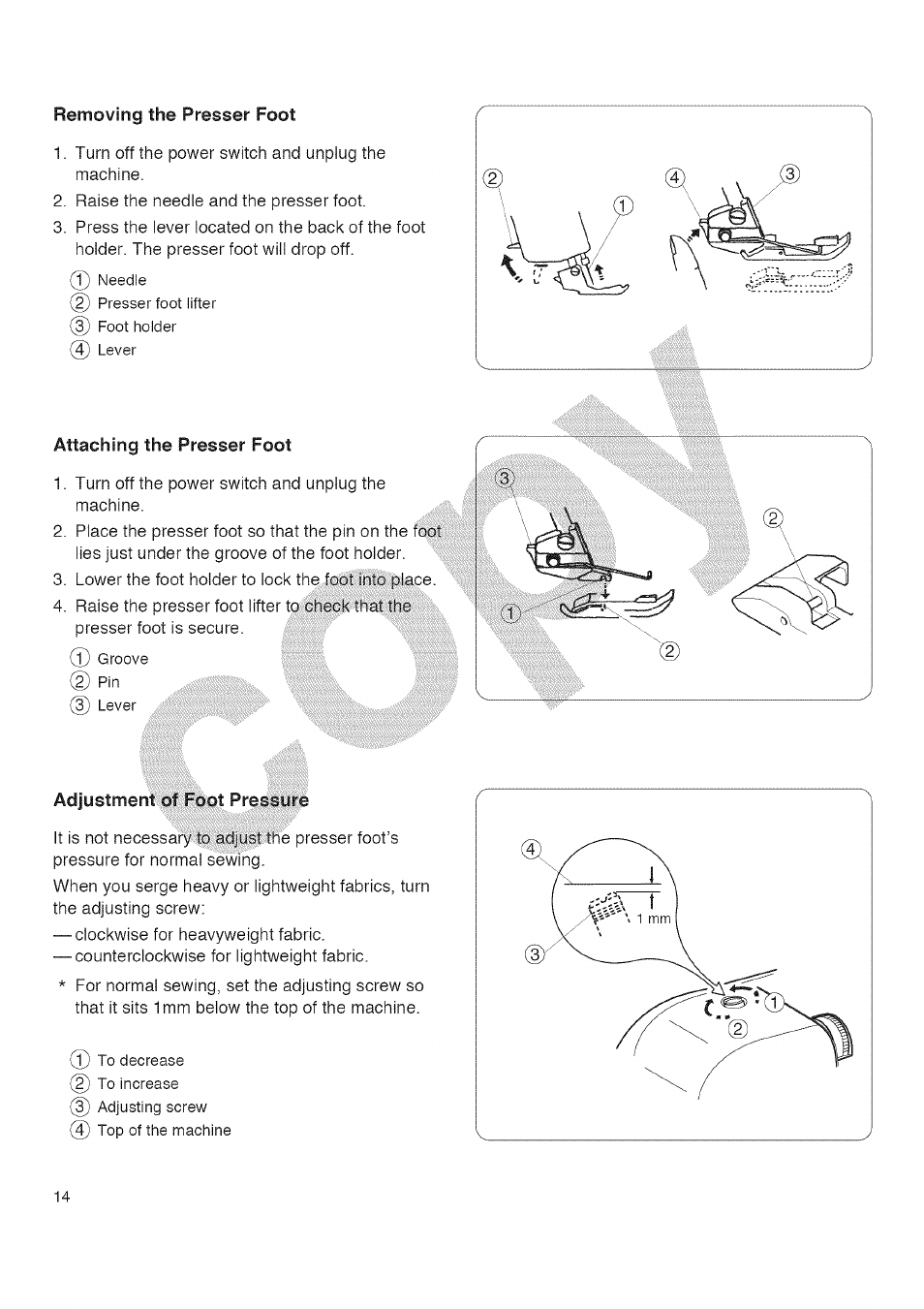 Attaching the presser foot, Removing the presser foot -1 | Kenmore 385.16677 User Manual | Page 25 / 90