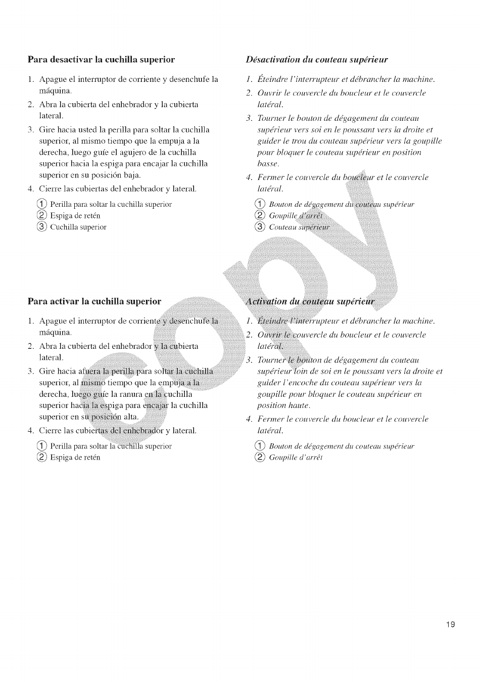 Para activar la cuchilla superior, Para activar la cüchilla sup.-ri | Kenmore 385.16677 User Manual | Page 30 / 90