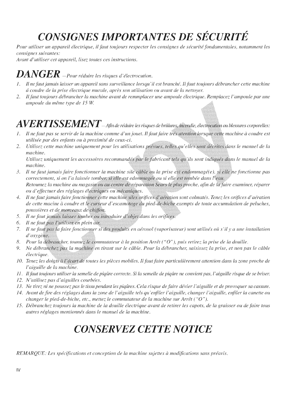 Consignes importantes de securite, Danger, Conservez cette notice | Kenmore 385.16677 User Manual | Page 4 / 90