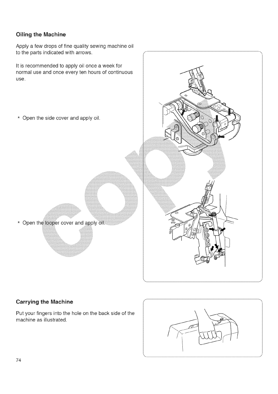 Carrying the machine, Oiling the machine | Kenmore 385.16677 User Manual | Page 85 / 90