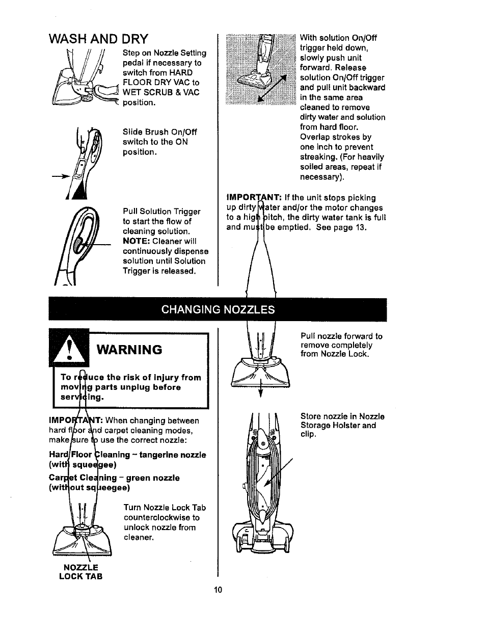 Changing nozzles, Changing noz, Le$ -11 | Wash and dry, 1 warning | Kenmore 114.85925 User Manual | Page 10 / 17