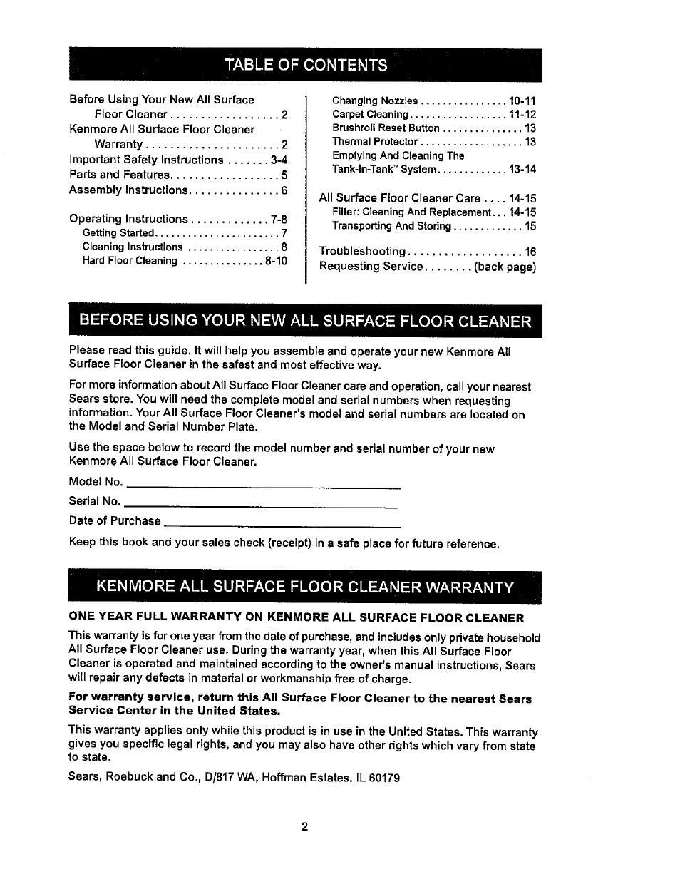 Kenmore 114.85925 User Manual | Page 2 / 17