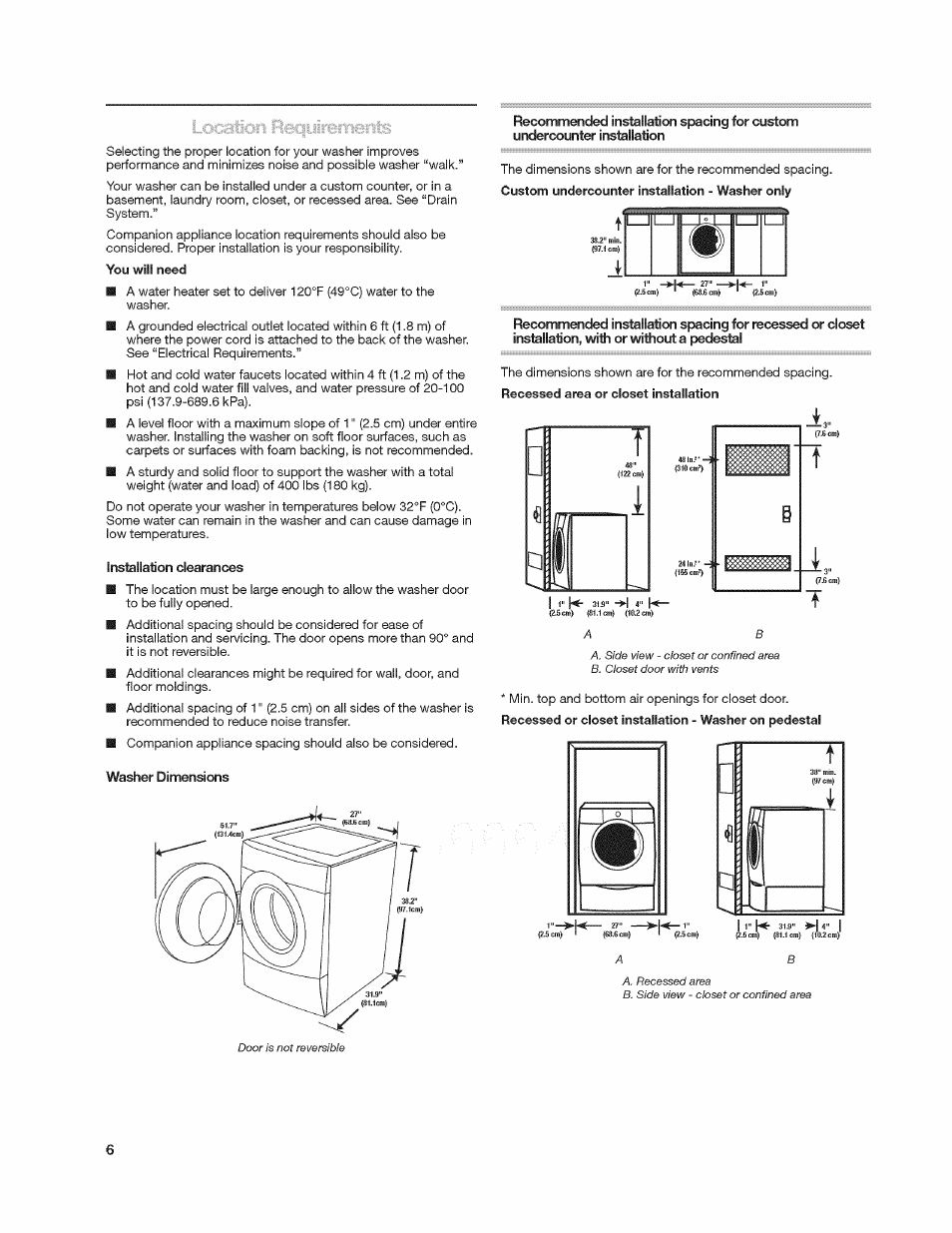 Installation clearances | Kenmore 4908 User Manual | Page 6 / 30