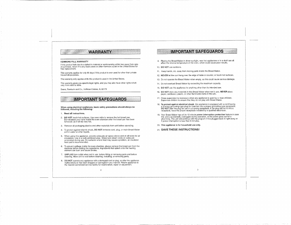Important safeguards, Warranty | Kenmore 100.12934 User Manual | Page 2 / 14