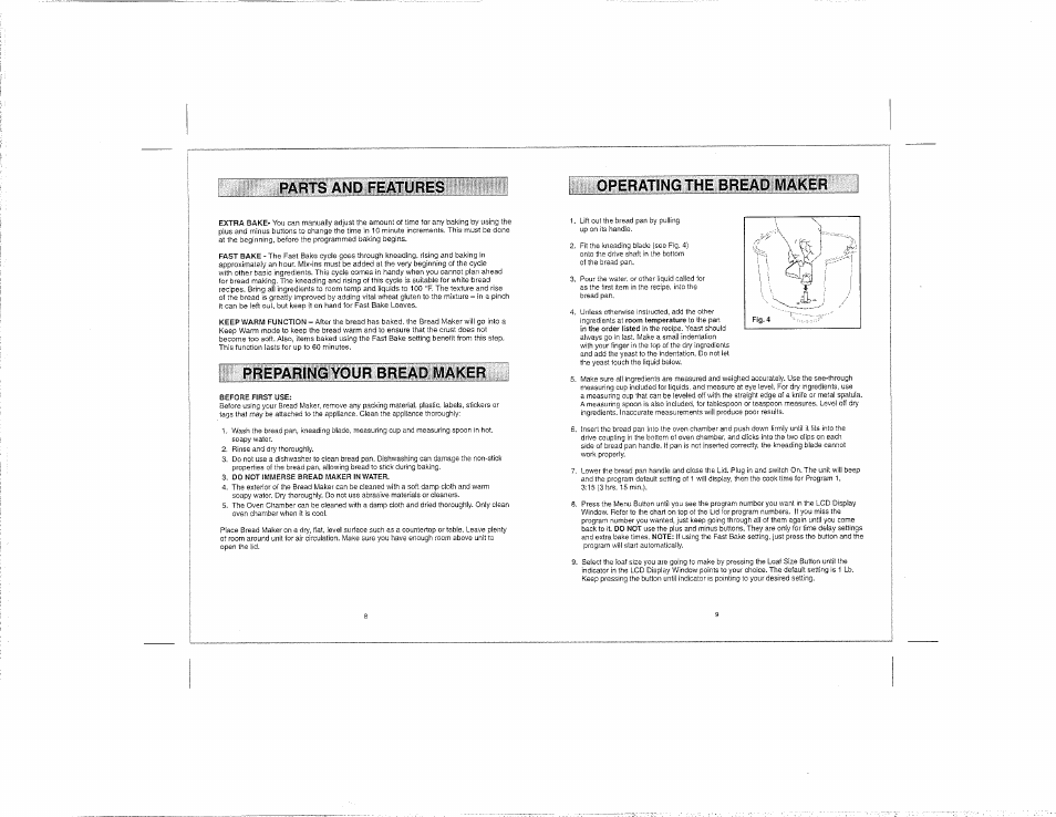 Preparing your bread maker i, Parts and features, Operating the bread maker | Kenmore 100.12934 User Manual | Page 5 / 14