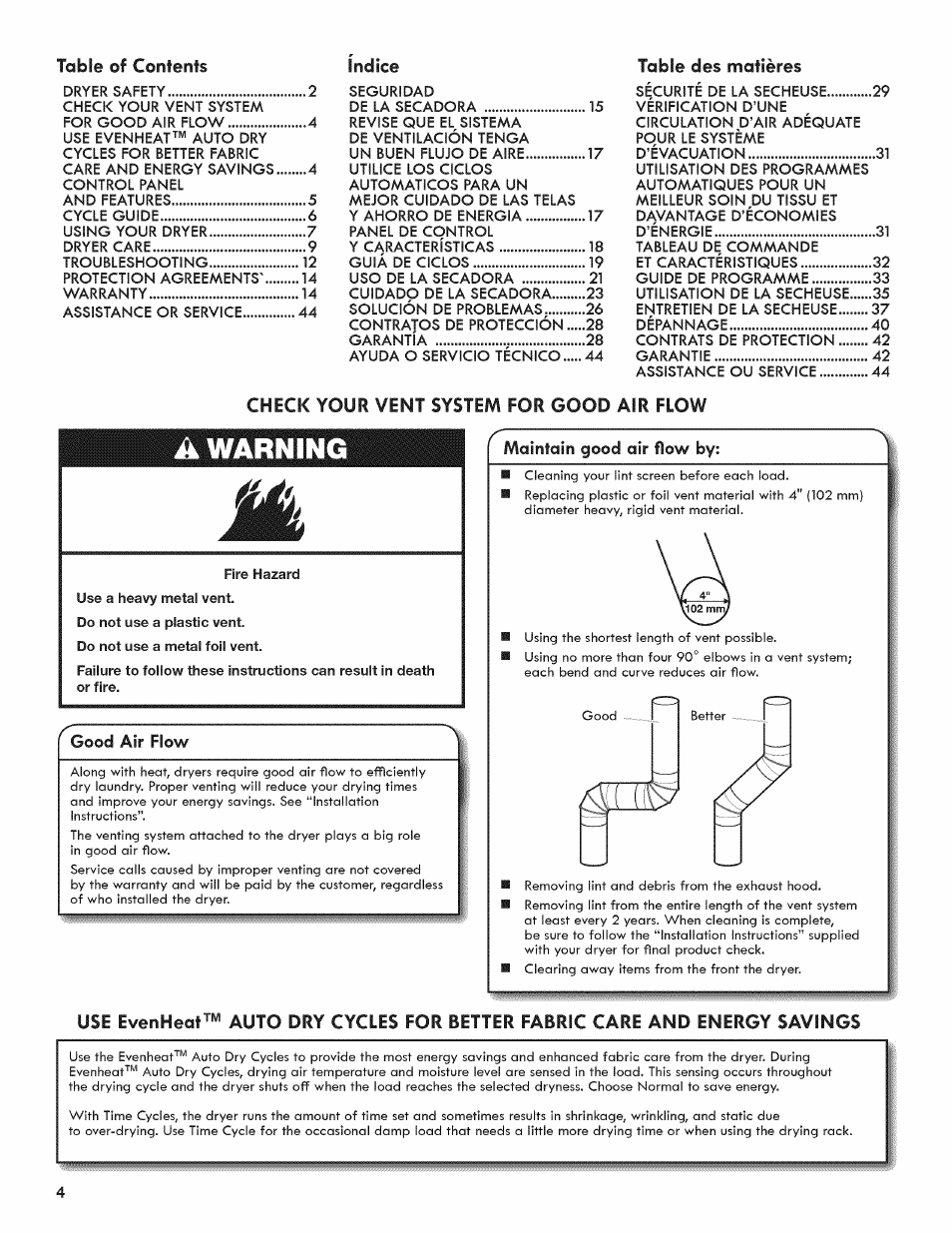 A warning, Maintain good air flow by, Warning | Kenmore 6800 User Manual | Page 4 / 44