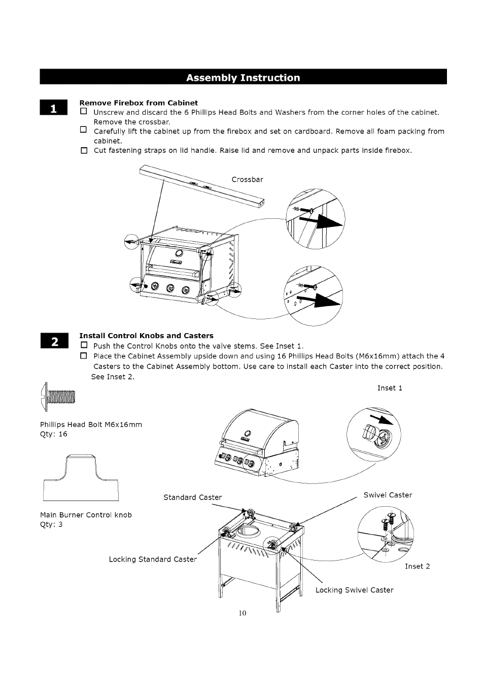 Remove firebox from cabinet, Assembly instruction | Kenmore 119.163018 User Manual | Page 10 / 31