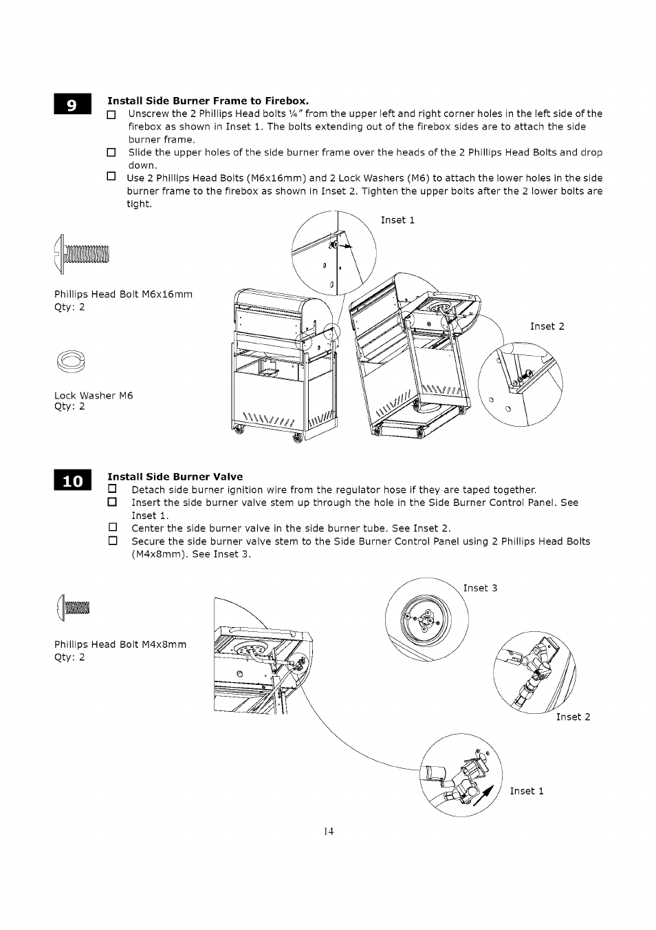 Install side burner frame to firebox, Instail side burner valve | Kenmore 119.163018 User Manual | Page 14 / 31