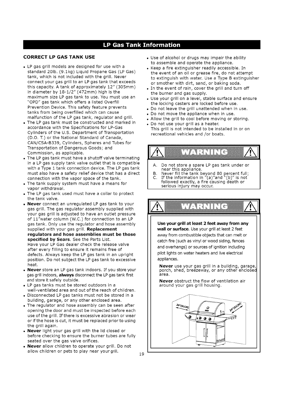 Lp gas tank information | Kenmore 119.163018 User Manual | Page 19 / 31