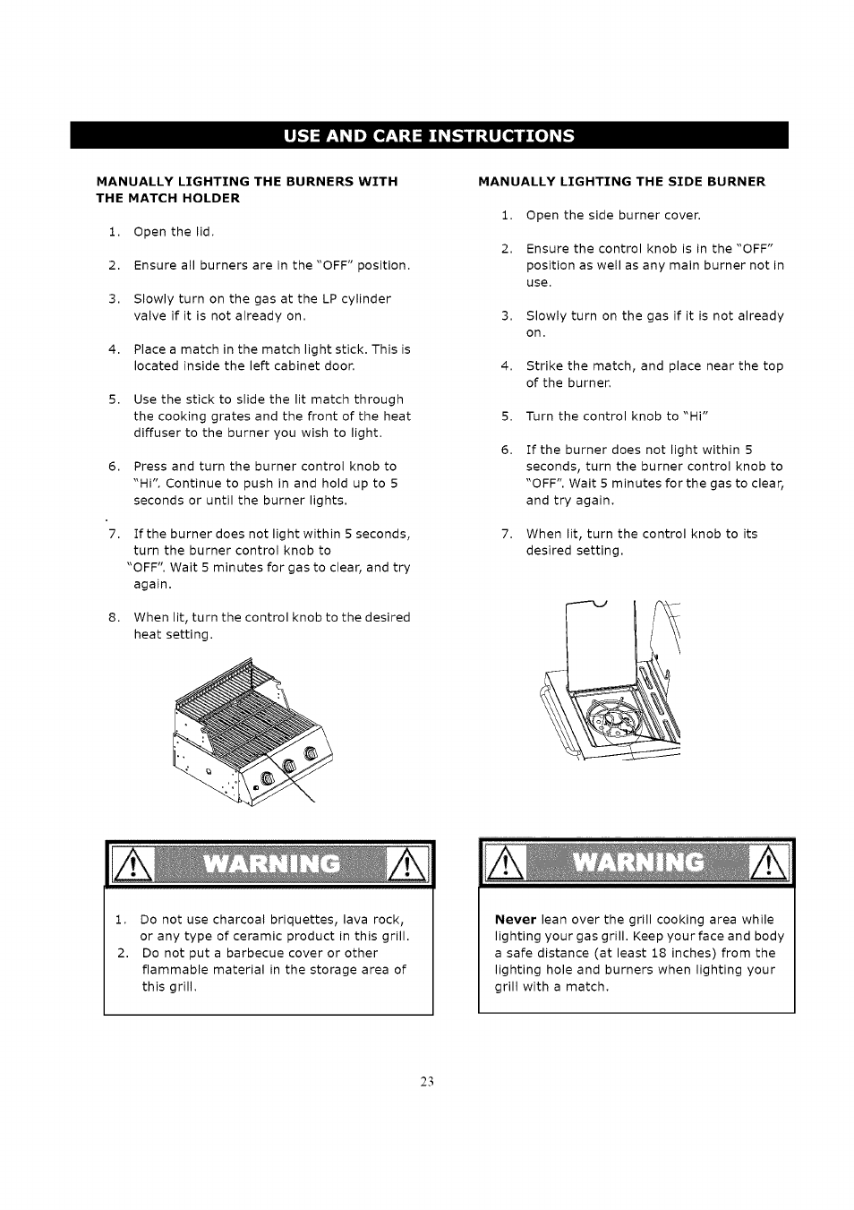 Manually lighting the side burner, A: a a | Kenmore 119.163018 User Manual | Page 23 / 31