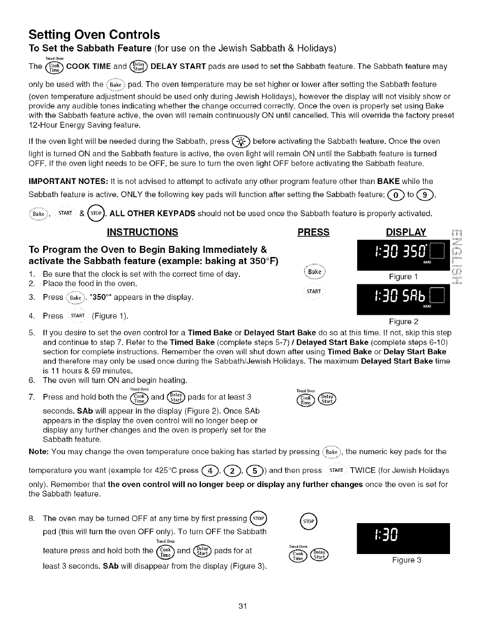 Setting oven controls, Instructions, Press | Display | Kenmore 790.75603 User Manual | Page 31 / 46