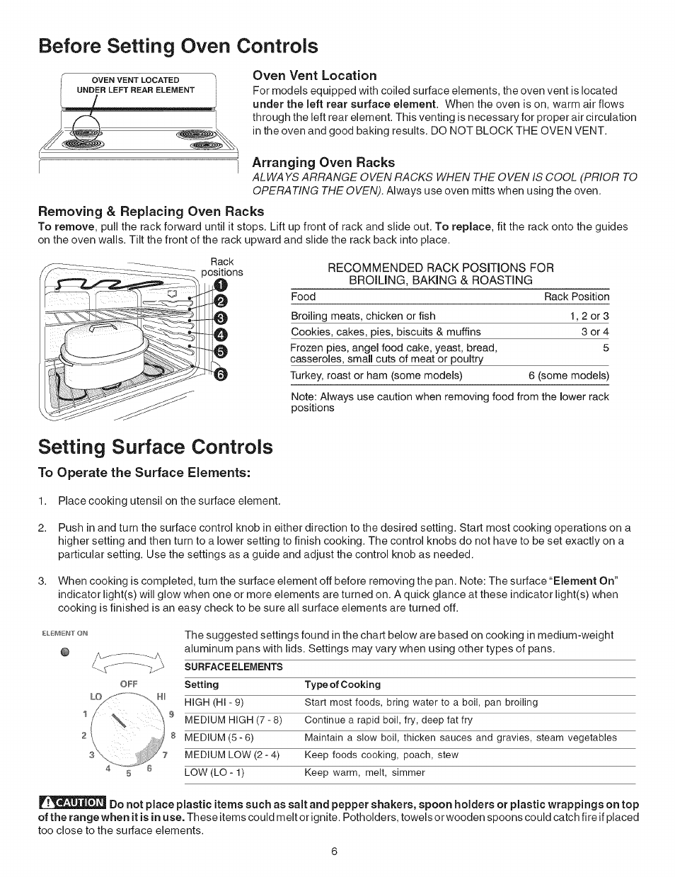 Before setting oven controls, Setting surface controls | Kenmore 790.9081 User Manual | Page 6 / 16