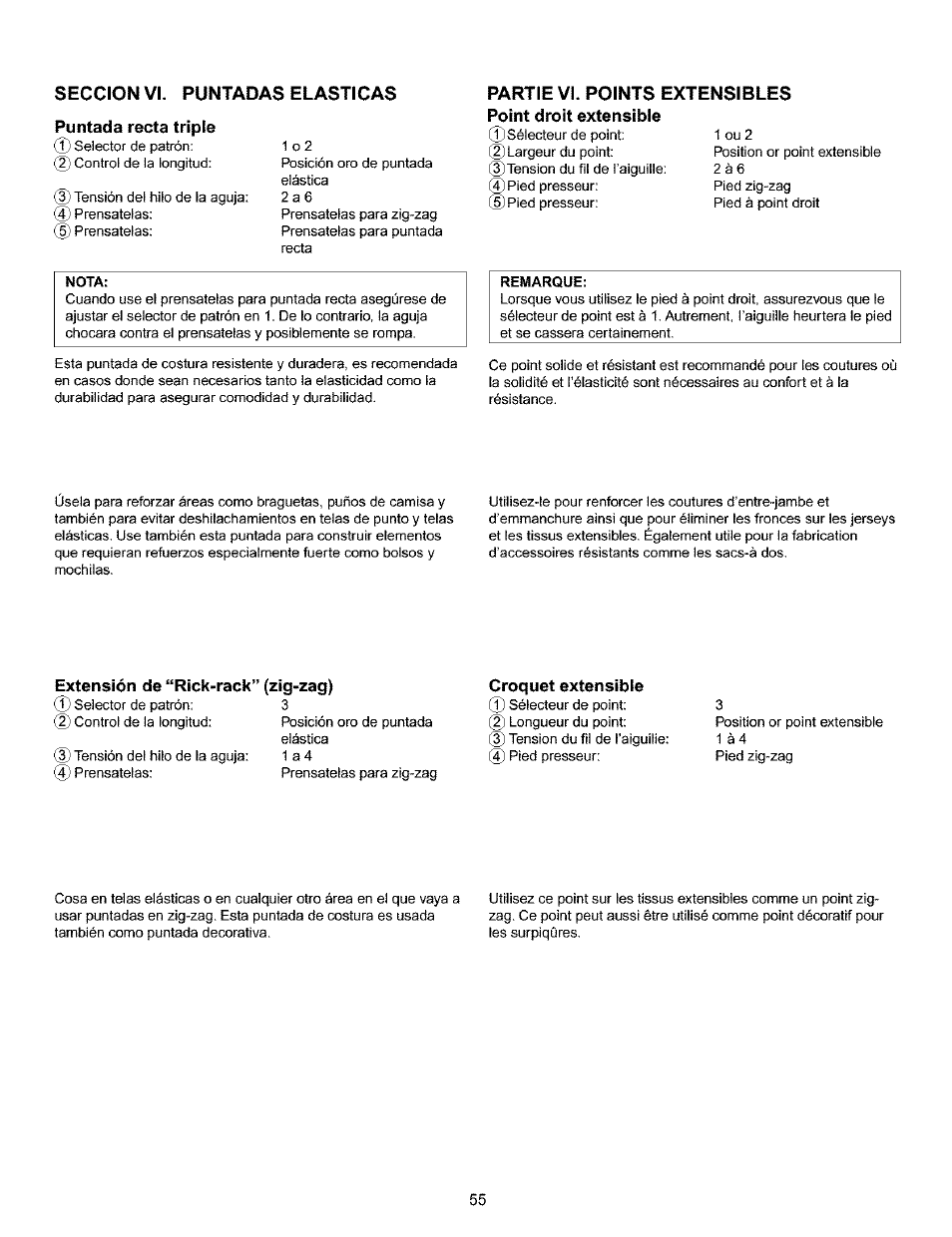 Seccion vi. puntadas elasticas, Puntada recta triple, Partievi. points extensibles | Kenmore 385.15516 User Manual | Page 63 / 85