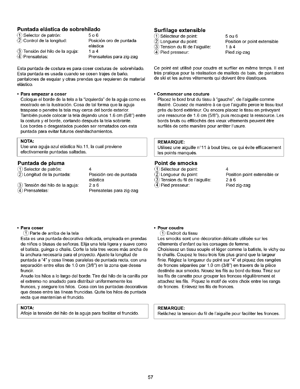 Surfilage extensible, Para empezar a coser, Commencer une couture | Para coser, Pour coudre, Surfliage extensible | Kenmore 385.15516 User Manual | Page 65 / 85