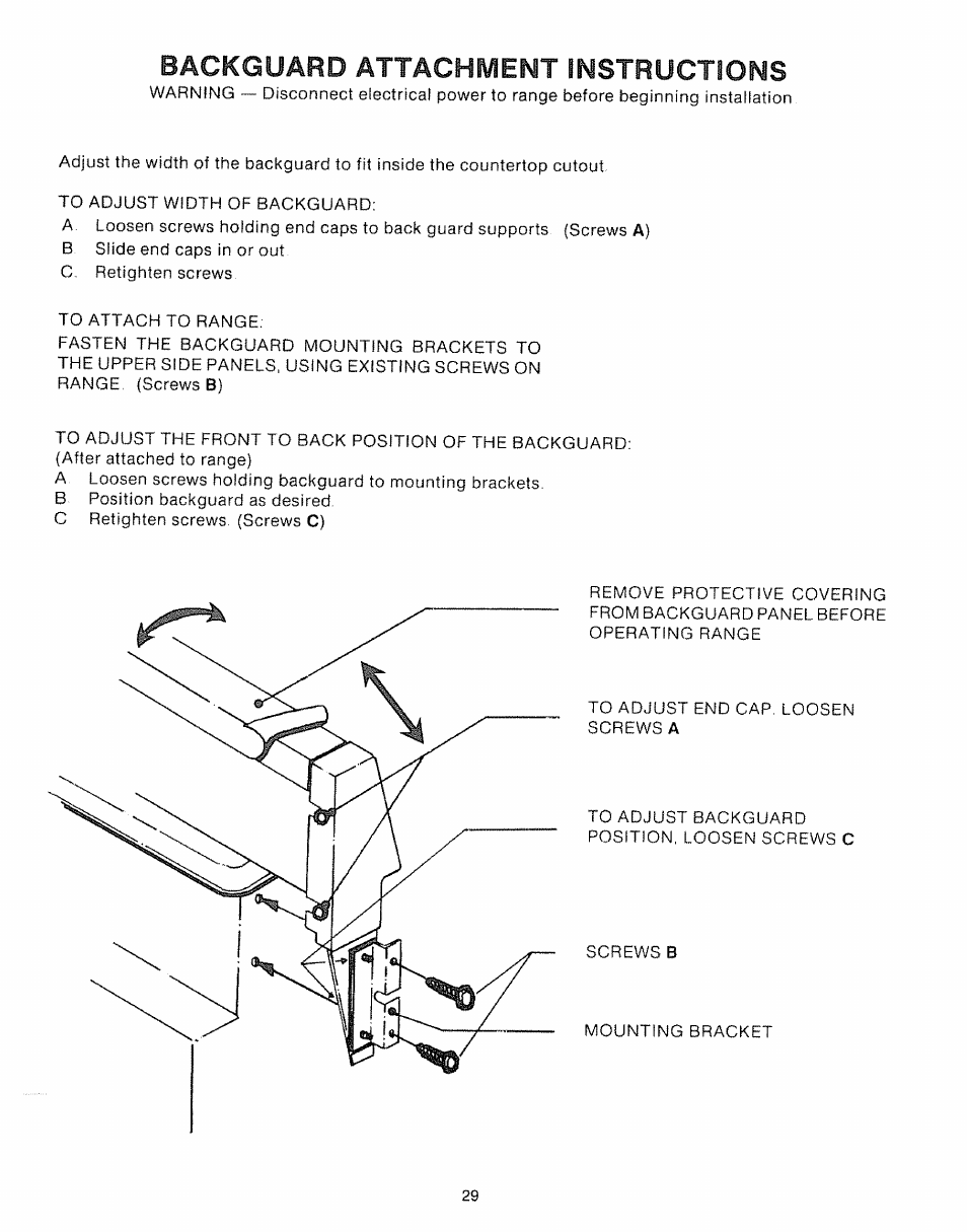 Backguard attachment instructions | Kenmore Kitchen Grill User Manual | Page 29 / 32