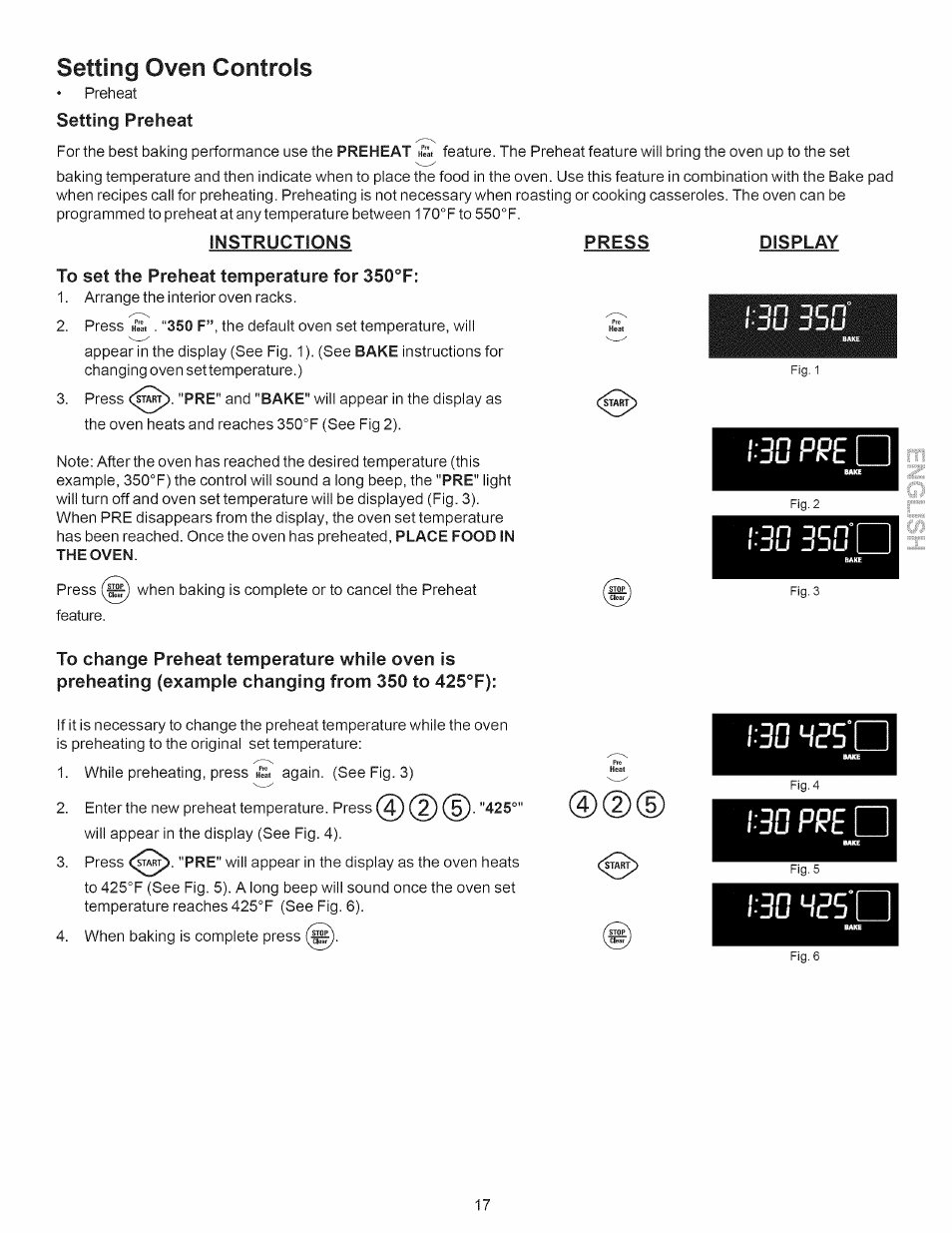 Instructions press display, J r n, P r e | Setting oven controls | Kenmore 790.7889 User Manual | Page 17 / 42