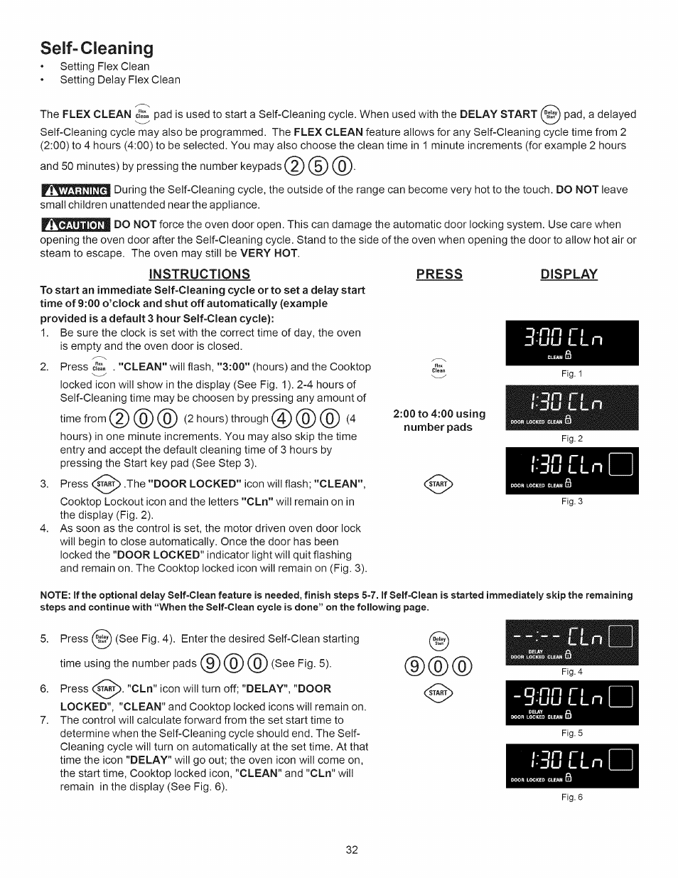 Seif-cleaning, Instructions press display, 00 to 4:00 using number pads | Du lln, O n n, O n r i, Instructions | Kenmore 790.7889 User Manual | Page 32 / 42