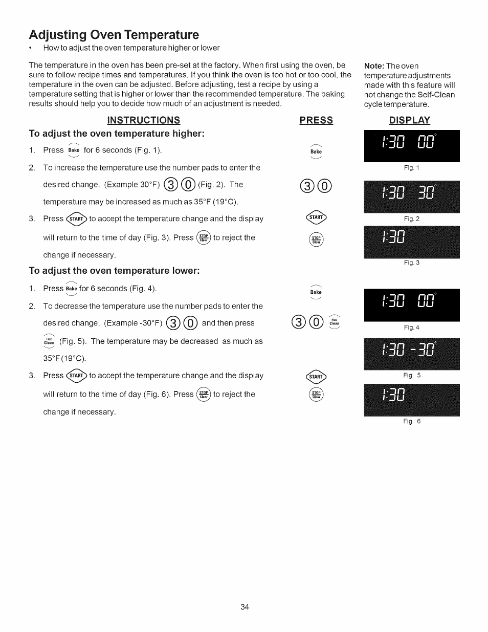 Adjusting oven temperature, To adjust the oven temperature higher, To adjust the oven temperature lower | Kenmore 790.7889 User Manual | Page 34 / 42