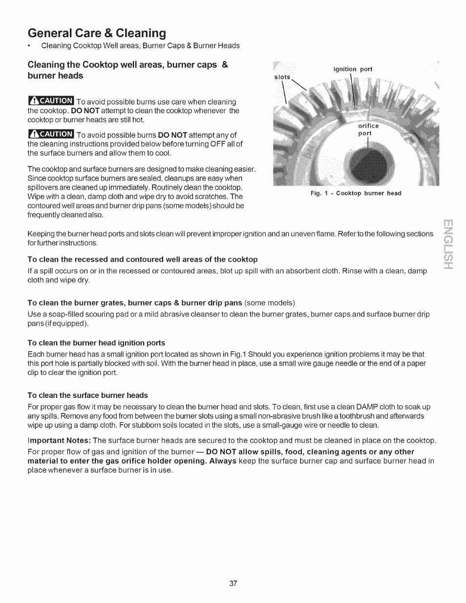 General care & cleaning, To clean the burner head ignition ports, To clean the surface burner heads | Kenmore 790.7889 User Manual | Page 37 / 42