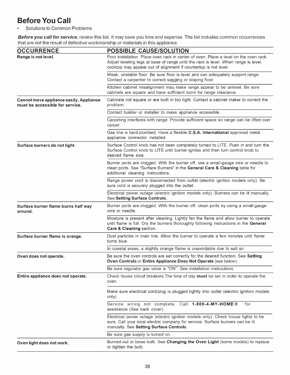 Before you cali | Kenmore 790.7889 User Manual | Page 38 / 42