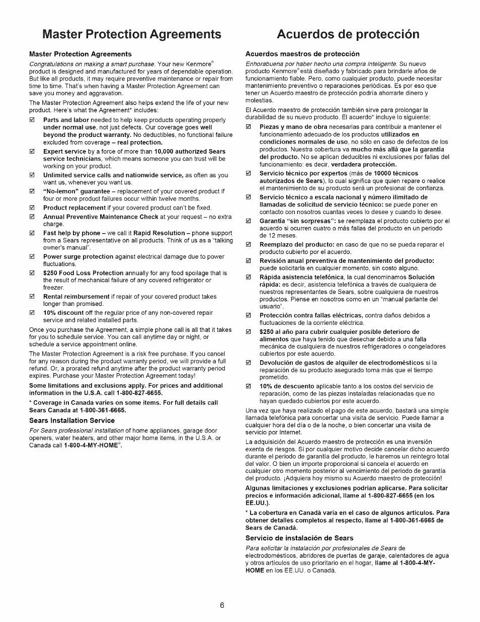 Master protection agreements | Kenmore 790.7889 User Manual | Page 6 / 42