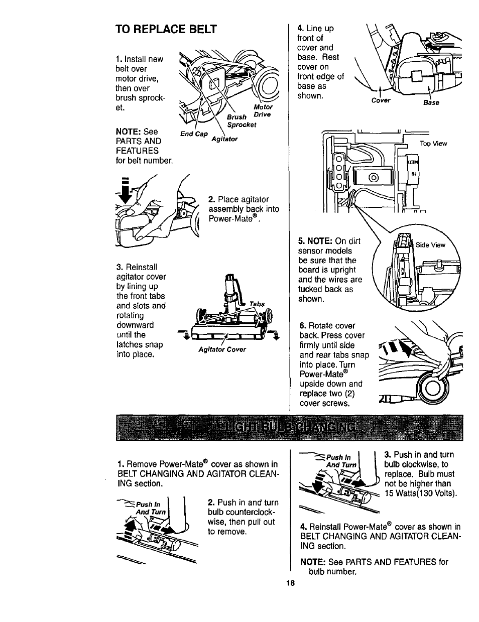 To replace belt | Kenmore ASPIRADORA 116.23513 User Manual | Page 18 / 40