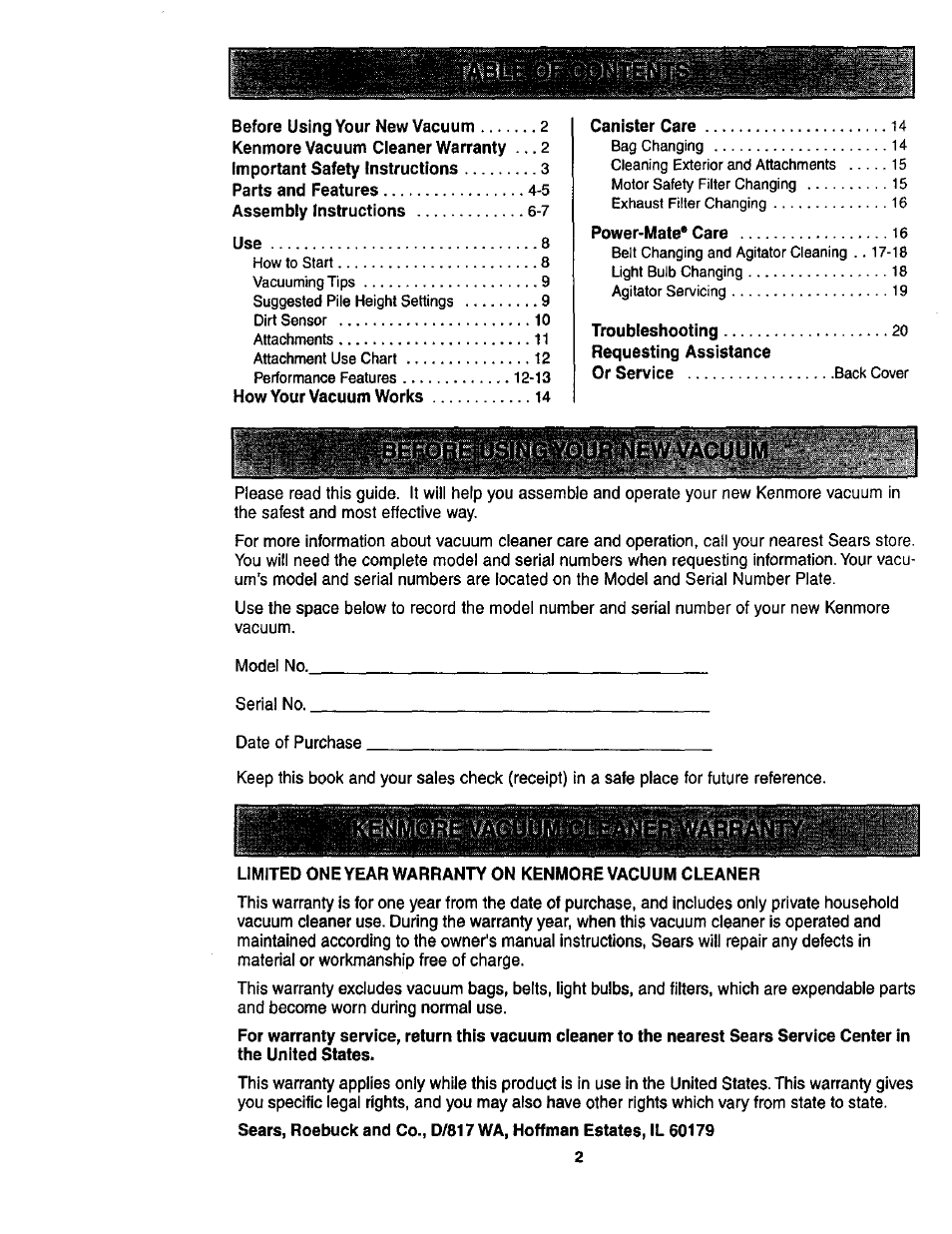 Kenmore ASPIRADORA 116.23513 User Manual | Page 2 / 40