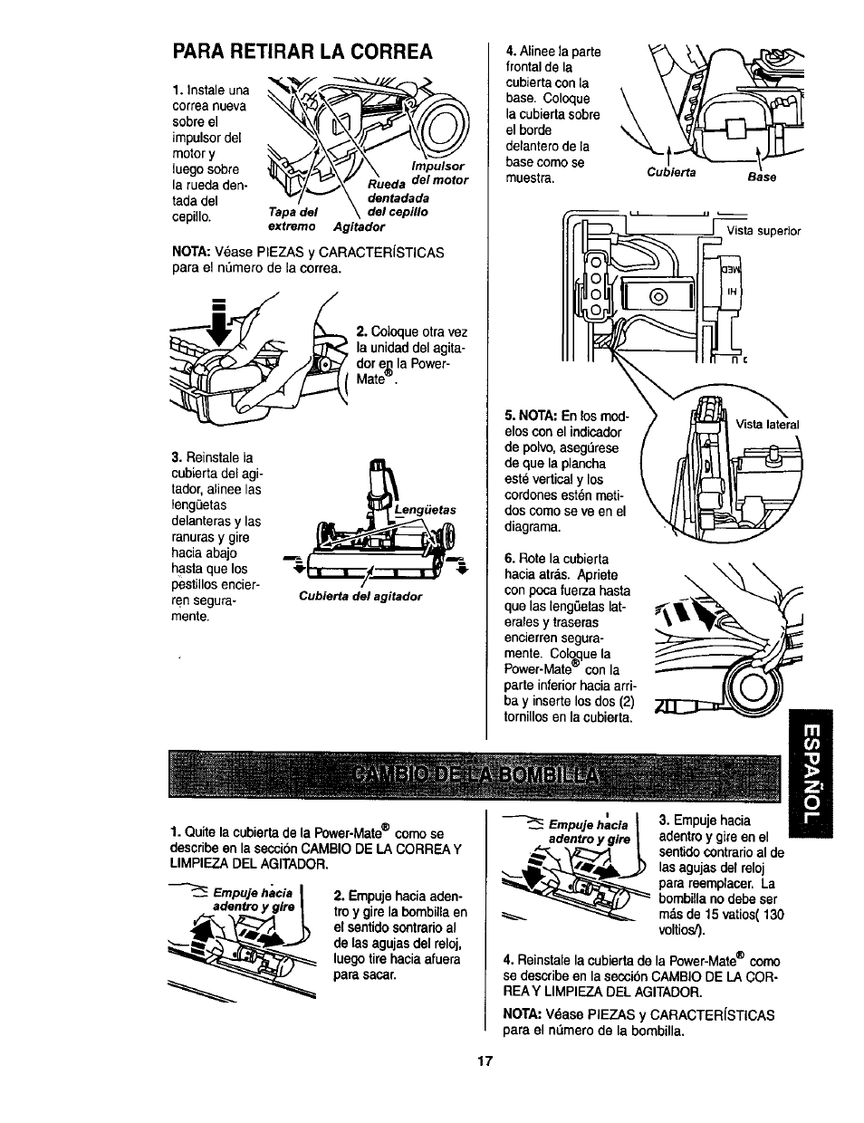 Para retirar la correa | Kenmore ASPIRADORA 116.23513 User Manual | Page 37 / 40