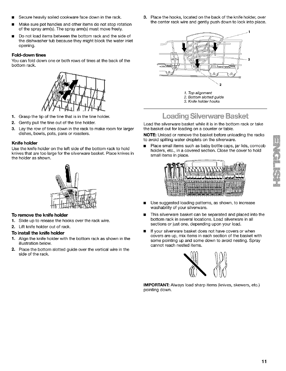 Fold-down lines, Knife holder, To remove the knife holder | Kenmore 665.1649 User Manual | Page 11 / 60