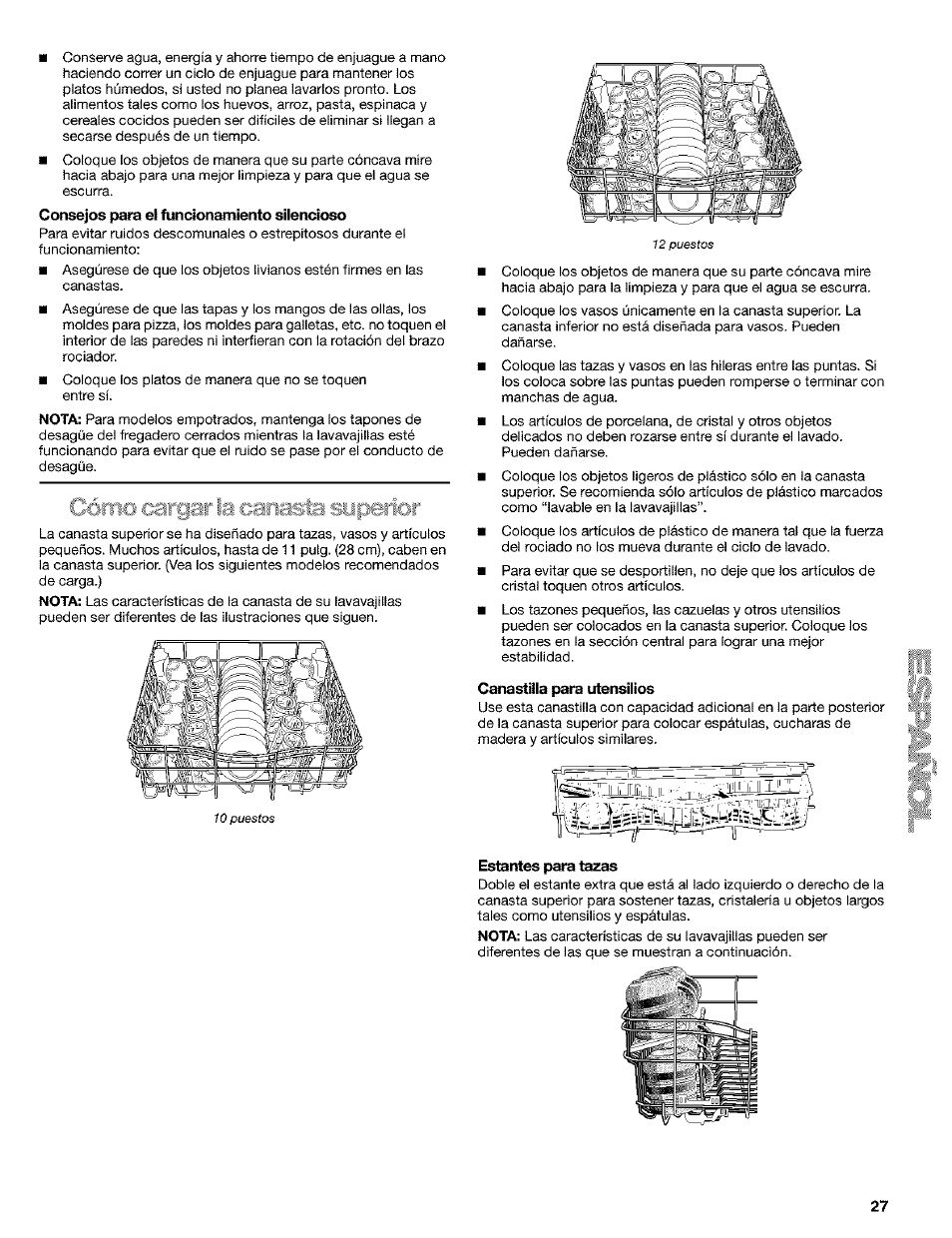 Canastilla para utensilios, Esi^ntes para tazas | Kenmore 665.1649 User Manual | Page 27 / 60