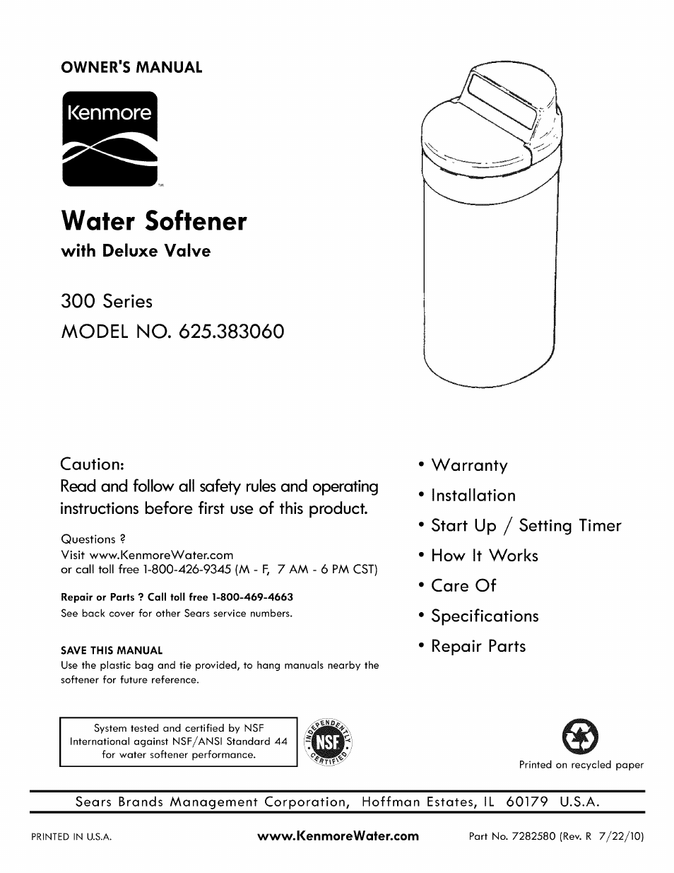 Water softener, With deluxe valve | Kenmore 625.38306 User Manual | Page 49 / 96