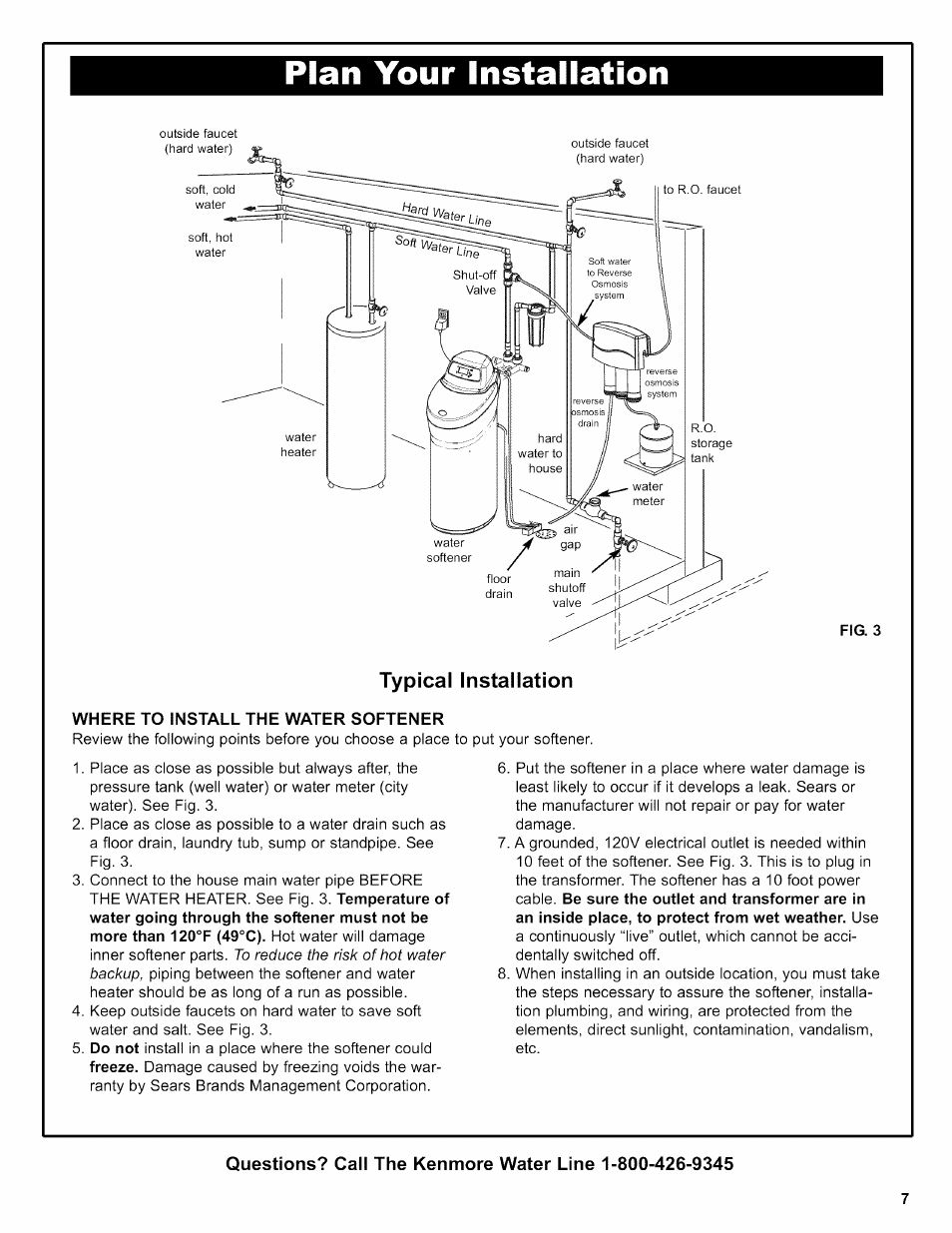 Where to install the water softener, Plan your installation | Kenmore 625.38306 User Manual | Page 55 / 96