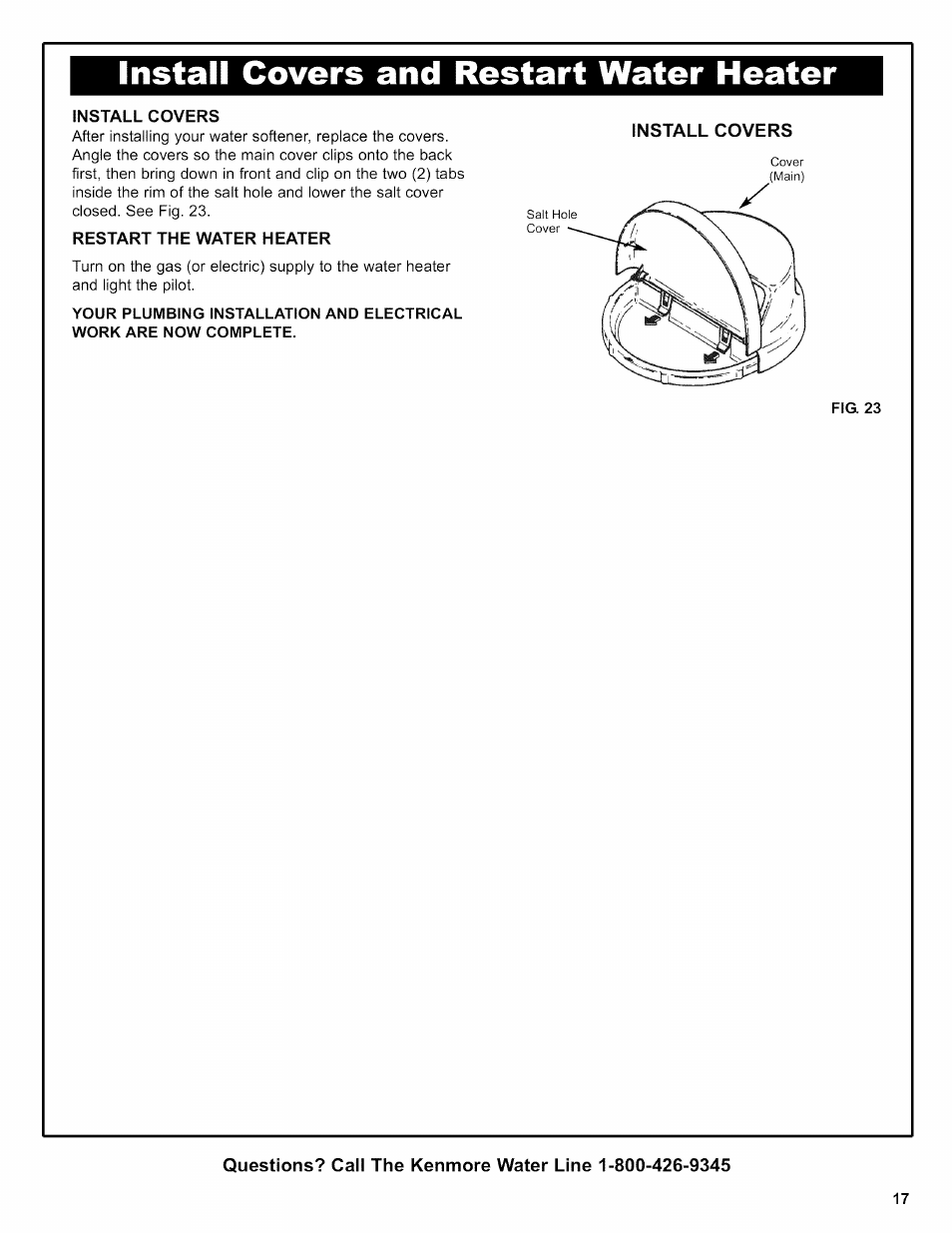 Install covers and restart water heater, Install covers, Restart the water heater | Kenmore 625.38306 User Manual | Page 65 / 96