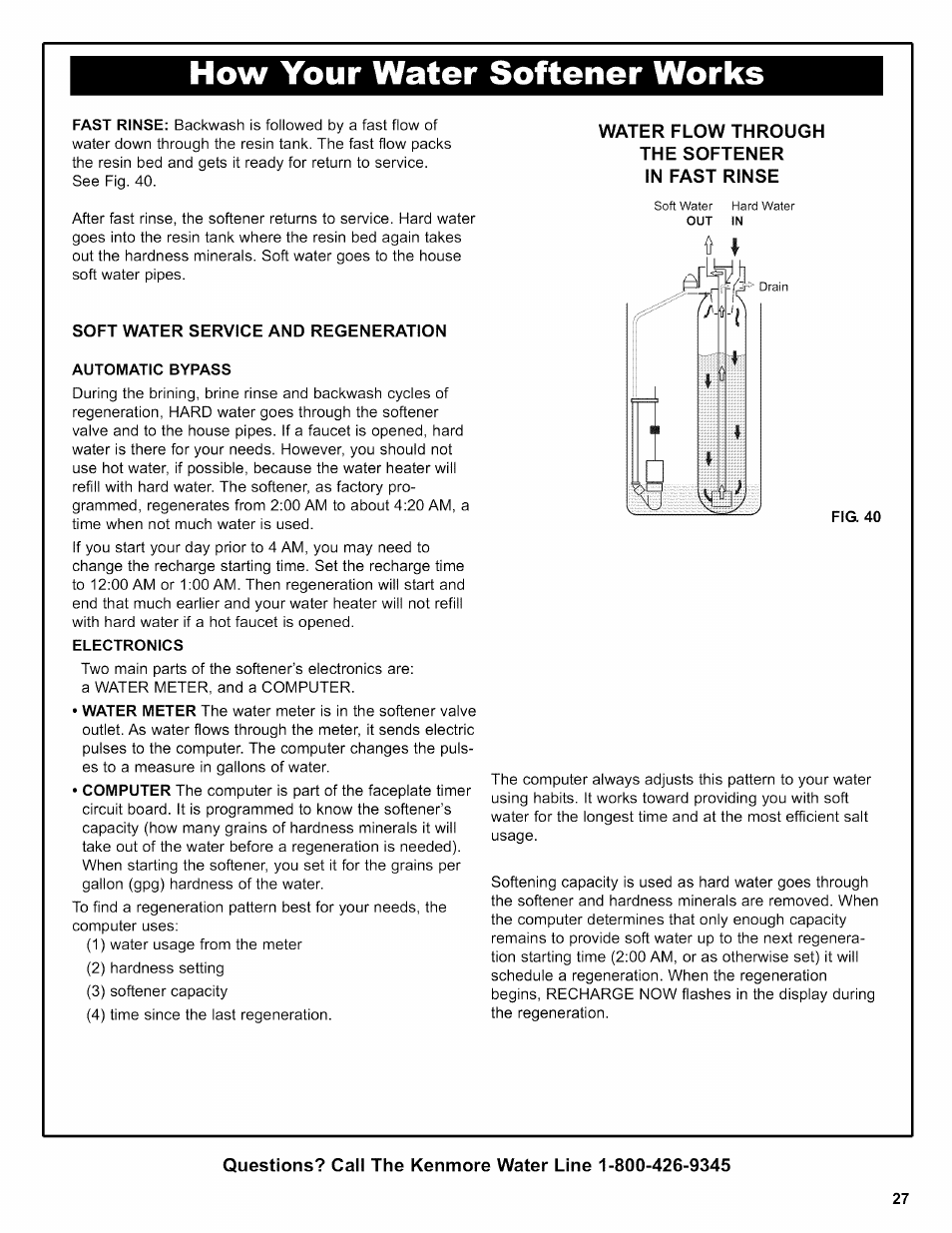How your water softener works, Water flow through the softener in fast rinse, How your water softener works -27 | Kenmore 625.38306 User Manual | Page 75 / 96