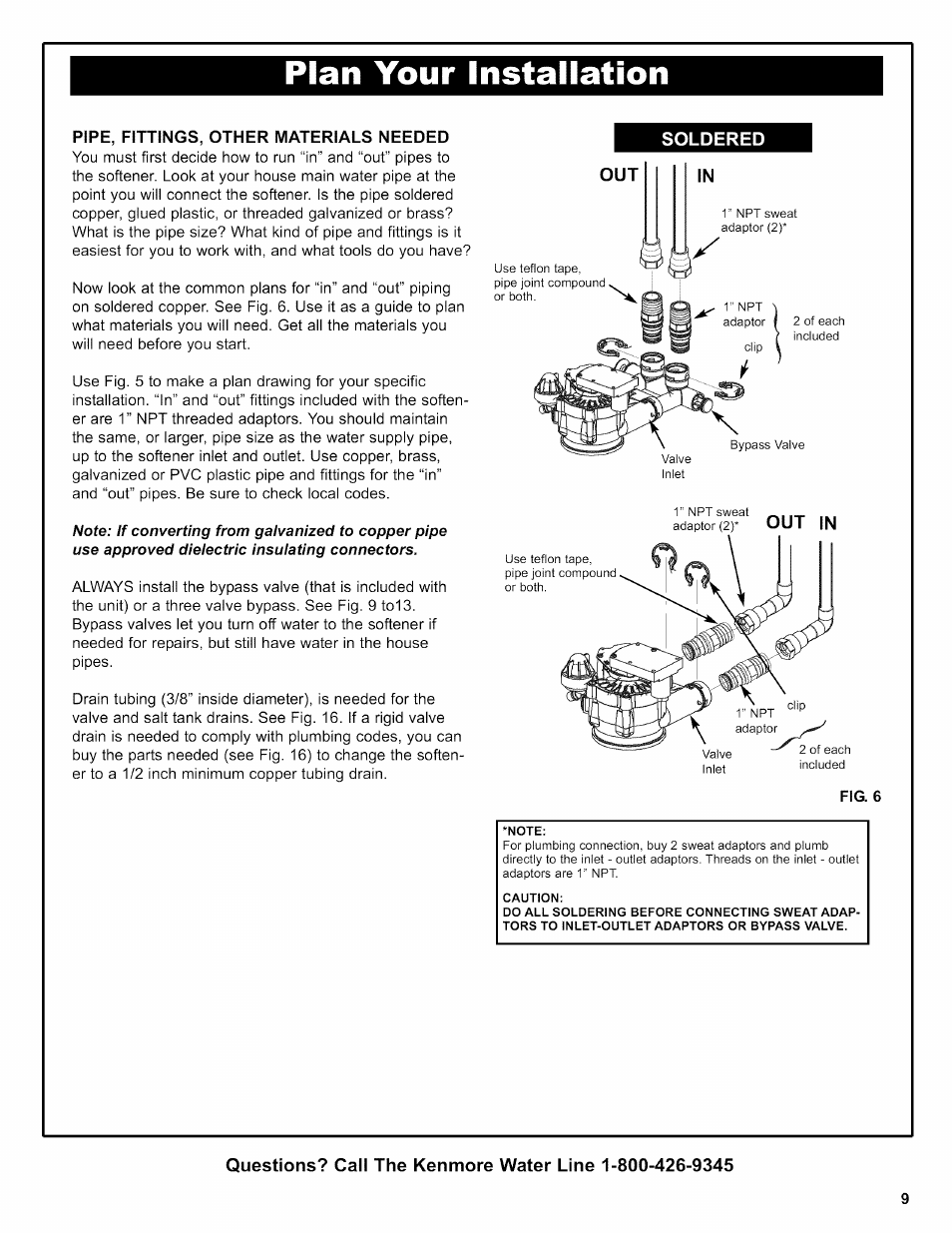 Plan your installation, Pipe, fittings, other materials needed, Soldered | Out soldered in | Kenmore 625.38306 User Manual | Page 9 / 96