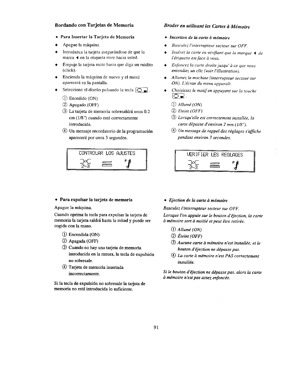 Bordando con tarjetas de memoria, Broder en utilisant les cartes à mémoire | Kenmore 385. 19000 User Manual | Page 107 / 134