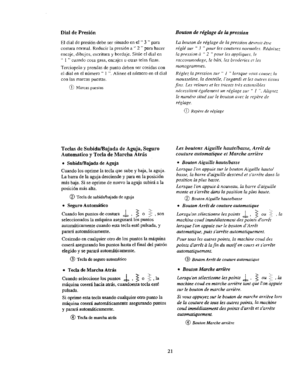 Tecla de marcha atrás, Teclas de subida/bajada de aguja, seguro, Automático y tecla de marcha atrás | Kenmore 385. 19000 User Manual | Page 37 / 134