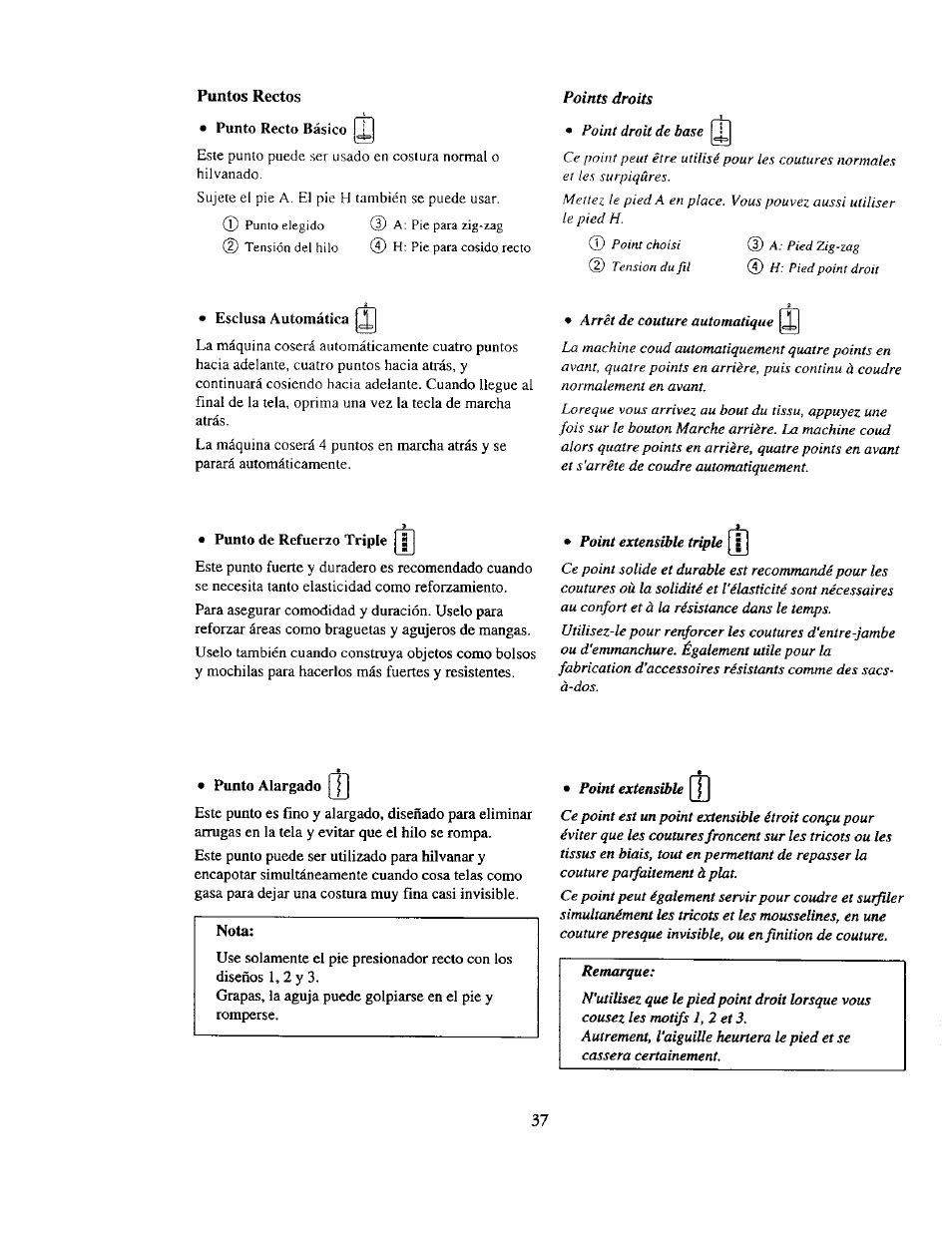 Puntos rectos, Triple |j, Puntos decorativos | Points droits | Kenmore 385. 19000 User Manual | Page 53 / 134