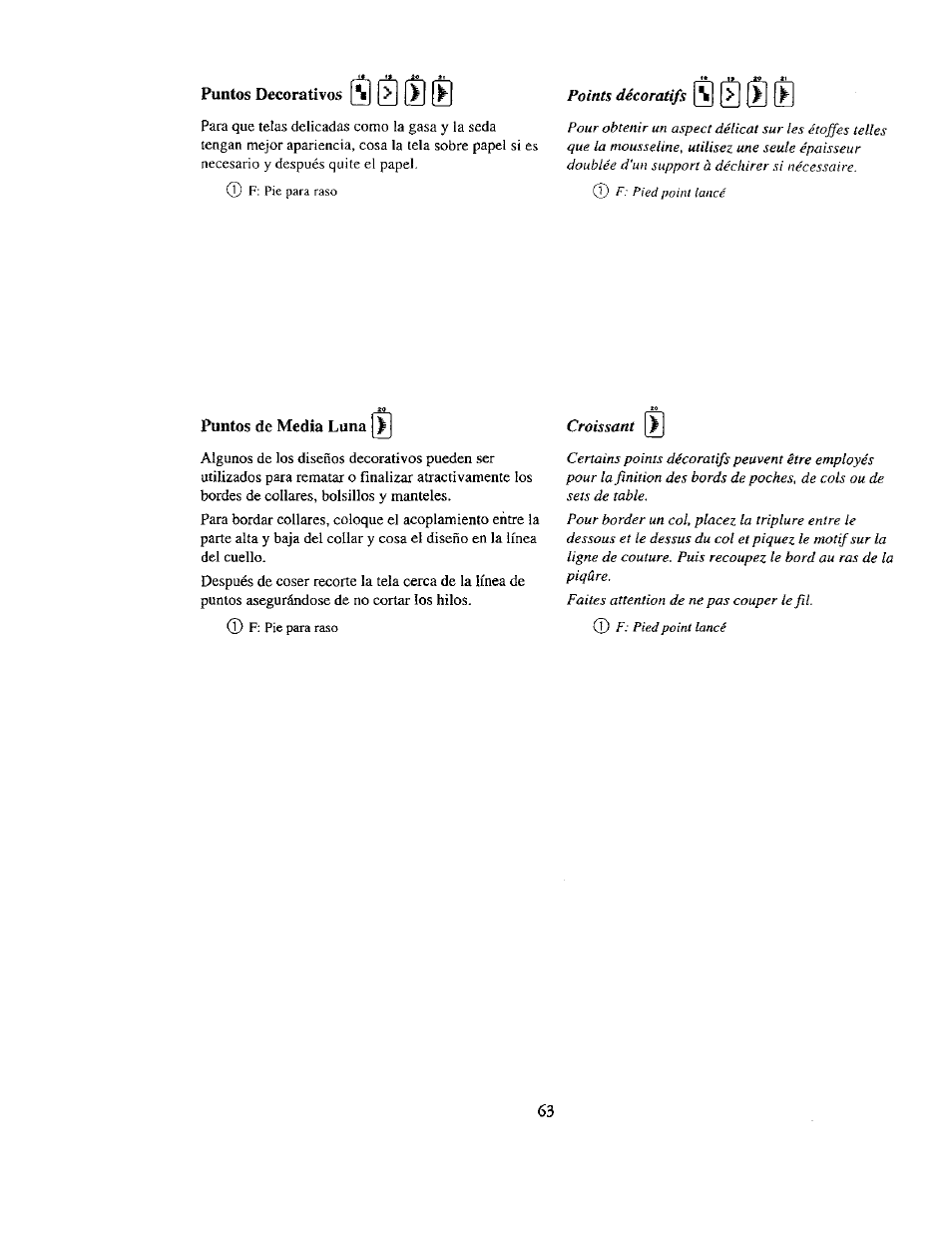 Puntos de media luna, Croissant | Kenmore 385. 19000 User Manual | Page 79 / 134