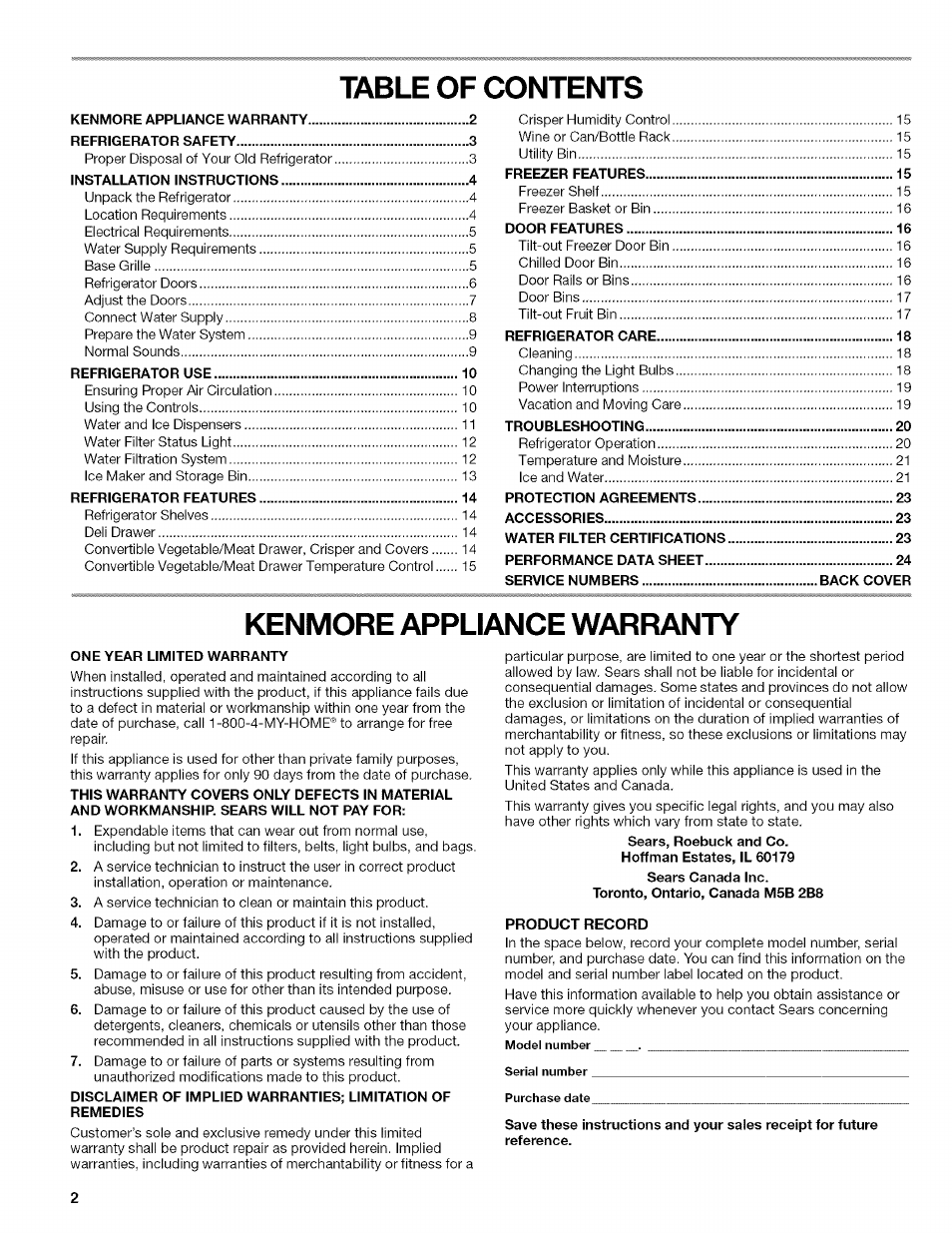 Kenmore WI0151336A User Manual | Page 2 / 80