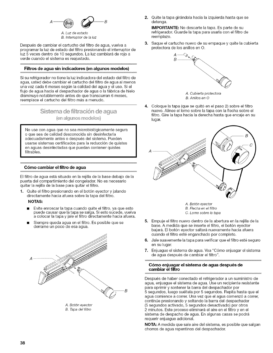 Cómo cambiar el filtro de agua | Kenmore WI0151336A User Manual | Page 38 / 80