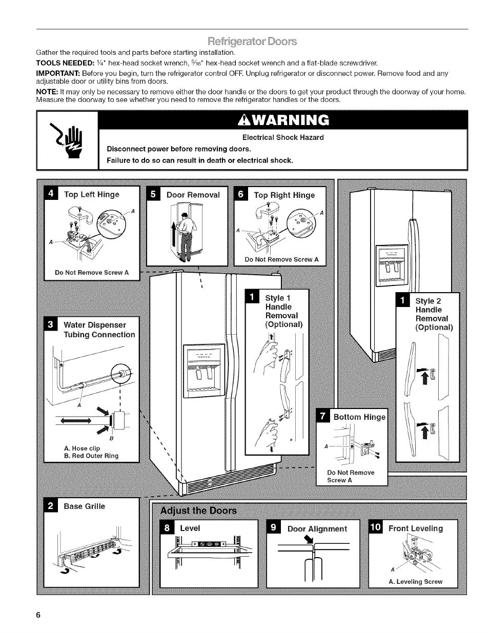 Awarning lifiy, Refrigerator doors | Kenmore WI0151336A User Manual | Page 6 / 80