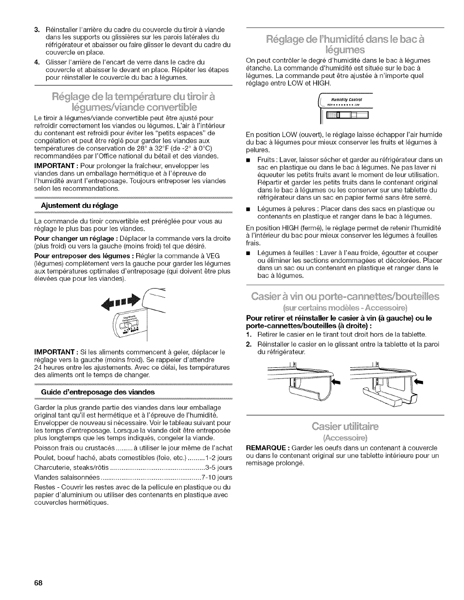 Ajustement du réglage, Guide d’entreposage des viandes, U ib^l | Kenmore WI0151336A User Manual | Page 68 / 80