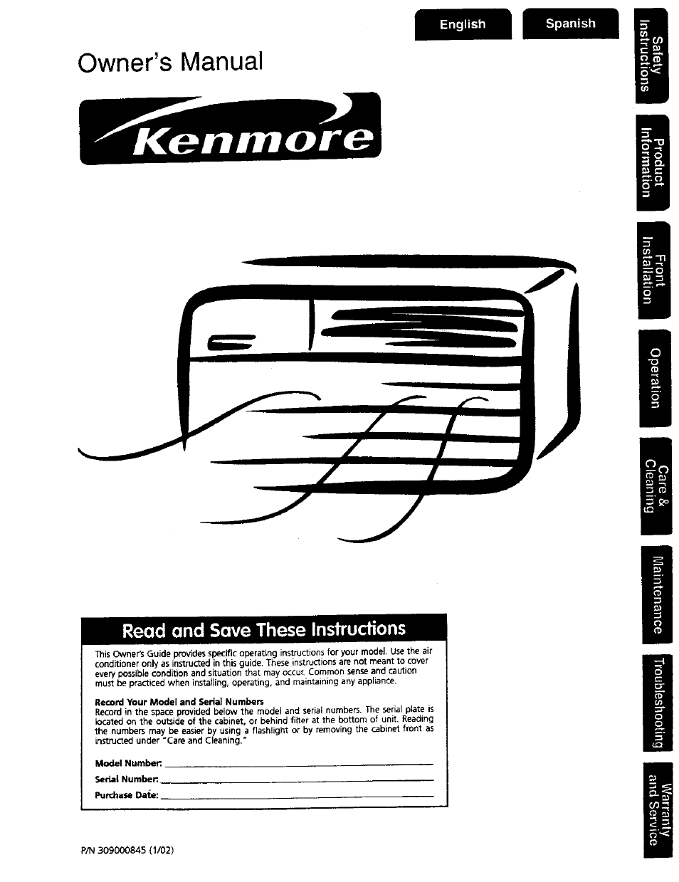 Kenmore 309000845 User Manual | 14 pages