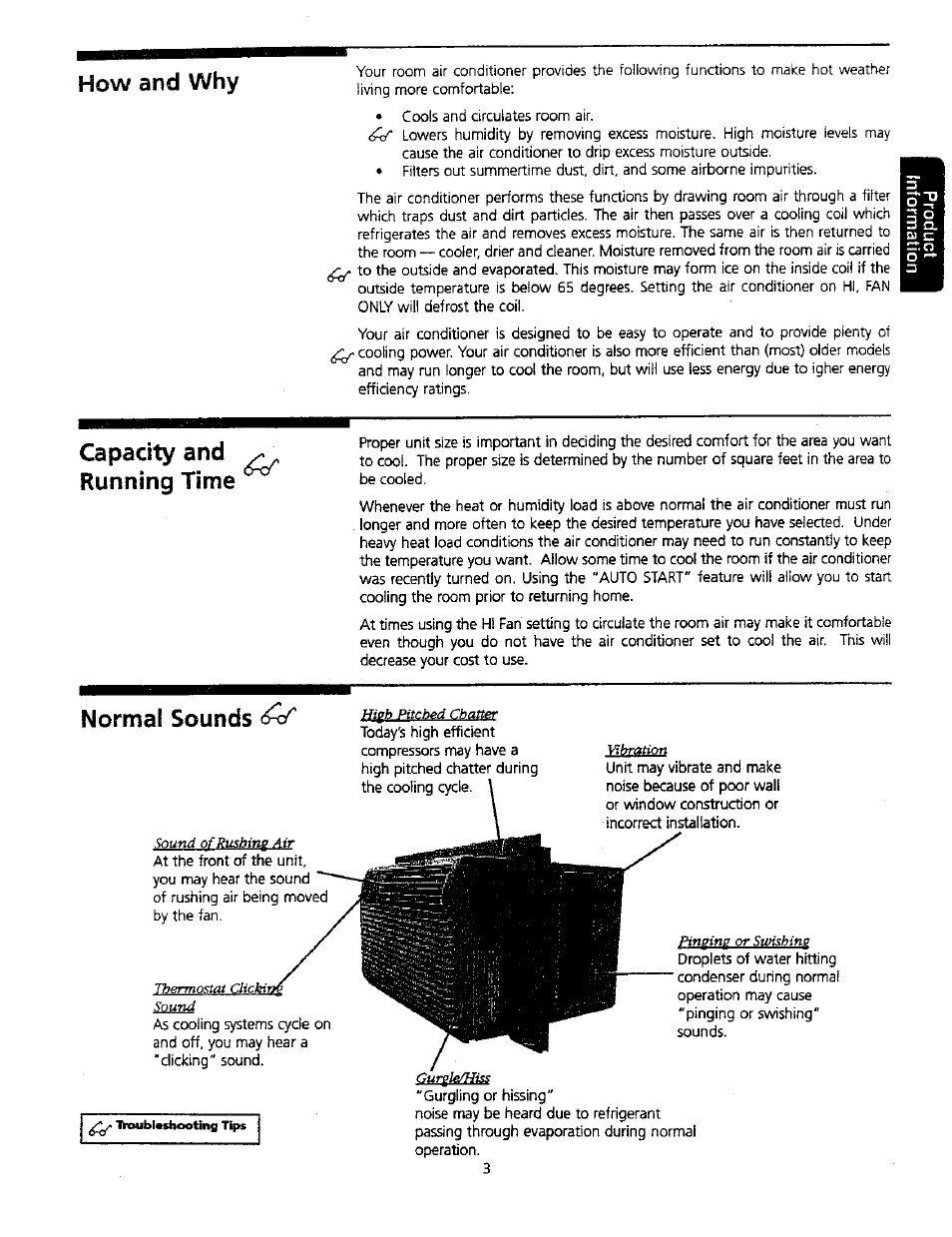 Normal sounds, How and why, Capacity and | Running time | Kenmore 309000845 User Manual | Page 3 / 14