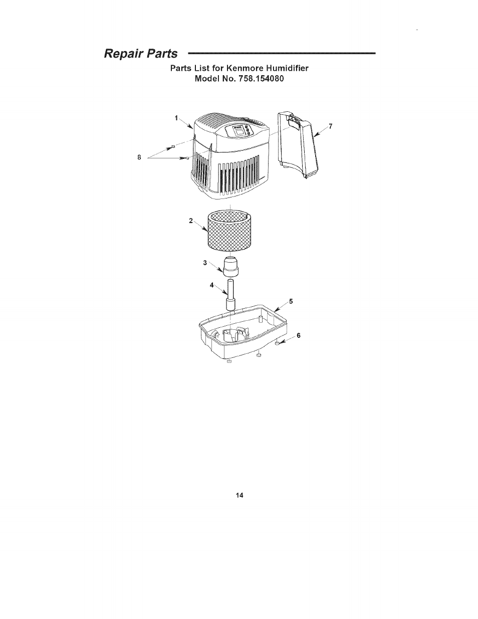 Repair parts | Kenmore 758.15408 User Manual | Page 14 / 32